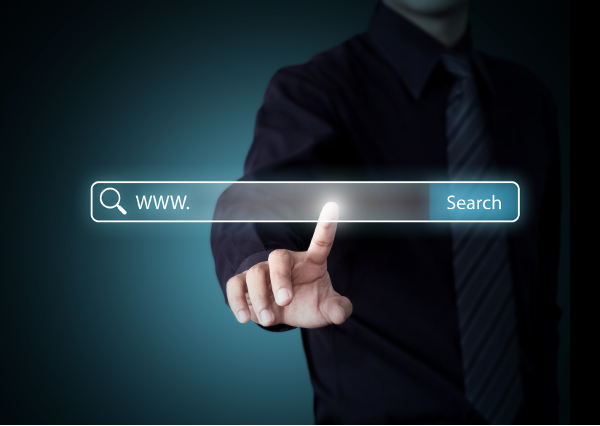 search engine optimization picture with person pointing to search bar